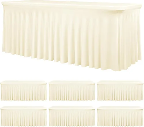 Miniatura 22 de fani Paquete de 2 faldas de mesa elásticas negras para mesa rectangular de 6 pies, manteles elásticos de elastano lavables con falda, mantel