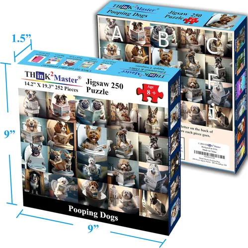 Miniatura 6 de Think2Master Pooping Dogs - Rompecabezas de 250 piezas con conmovedores cachorros y perros. Decoración perfecta para el baño, regalo de broma