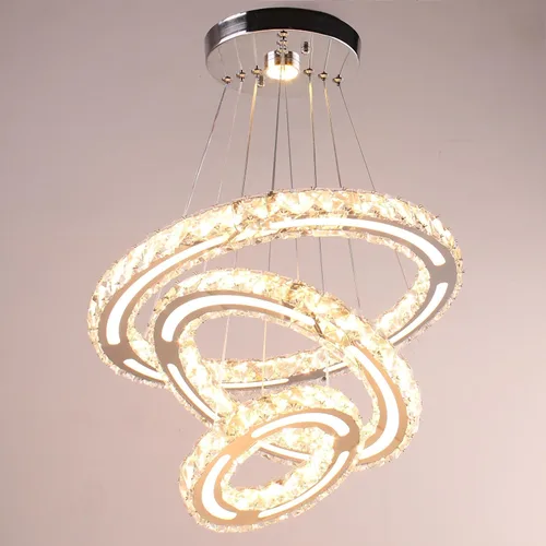 Miniatura 7 de Candelabros de cristal modernos para bricolaje, 3 anillos, lámpara colgante LED regulable para cocina, comedor, sala de estar, dormitorio, base