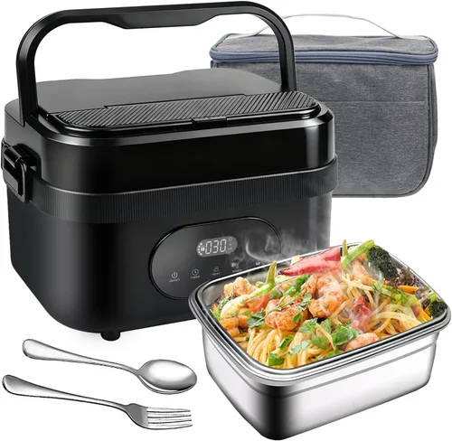 Fiambrera eléctrica inalámbrica para adultos, lonchera recargable de 18000 mAh, 1.5L (6.3 tazas), calentador de alimentos portátil autocalentable
