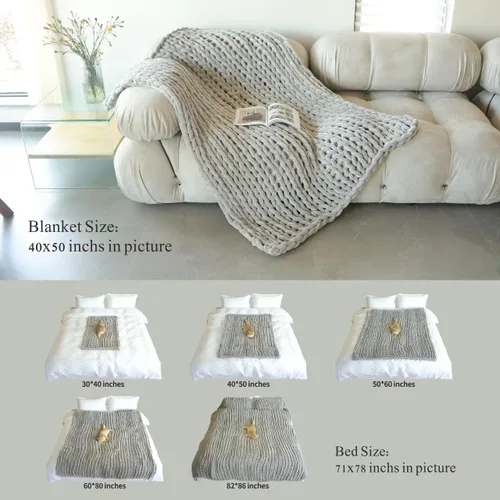 Miniatura 4 de Maetoow Manta de punto grueso de felpilla (40 x 50 pulgadas), hecha a mano, cálida y acogedora para sofá, cama, decoración del hogar, banco
