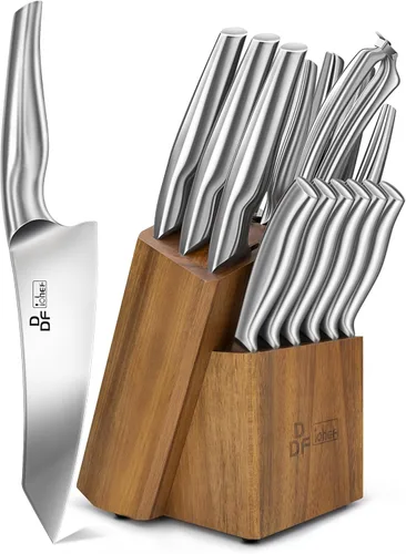 Juego de Cuchillos de Cocina con Bloque, DDF iohEF 16 PCS Juego de Cuchillos para Cocina con Bloque de Acero Inoxidable Japonés, Juego de Cuchillos