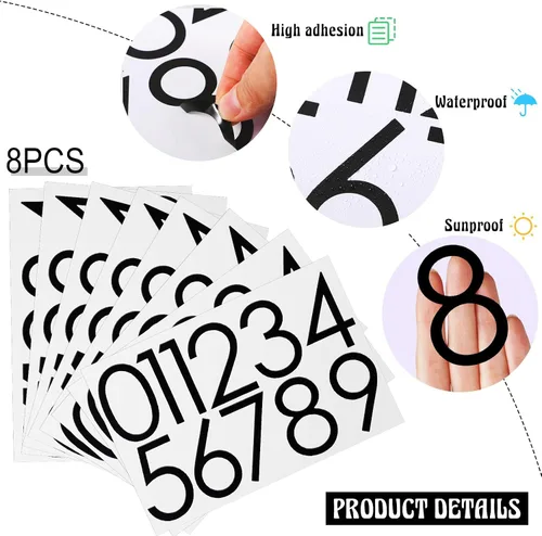 Miniatura 3 de Zonon 88 piezas de 8 hojas de calcomanías de números para buzón de correo de regreso a clases, autoadhesivas, impermeables, números de vinilo