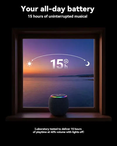 Miniatura 7 de BassBloom Altavoz Bluetooth portátil Room 3, IPX6 impermeable, emparejamiento TWS, potente sonido estéreo JIKE BASS de 12 W con luces RGB, Bluetooth