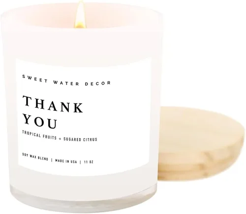 Miniatura 31 de Sweet Water Decor - Vela de soja Hello Fall, aroma manzanas con canela, clavo de olor y nuez moscada de otoño, mecha de 100% algodón, frasco blanco