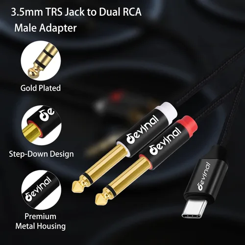 Miniatura 2 de Cable de audio USB C a 1/4 de pulgada, tipo C a doble cable auxiliar estéreo TRS de 0.250 in, divisor en Y para teléfono inteligente, tableta, 2