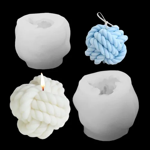 Paquete de 2 moldes de silicona para velas, molde de bola de lana gruesa 3D y molde de bola de lana fina, molde de fondant con diseño de bola de
