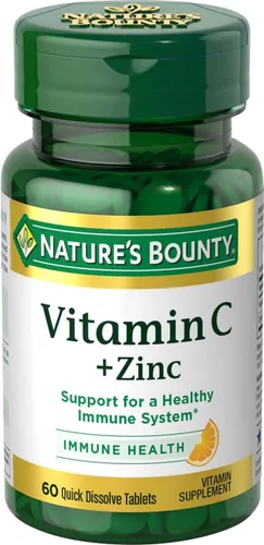 Nature's Bounty Vitamina C + zinc, suplemento vitamínico, apoya la salud inmunológica, 60 mg, 60 tabletas