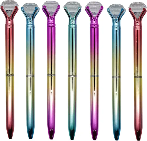 Maydahui 12 bolígrafos de metal con diamantes grandes retráctiles, brillantes, para bodas, despedidas de soltera, fiestas (tinta azul y negra al