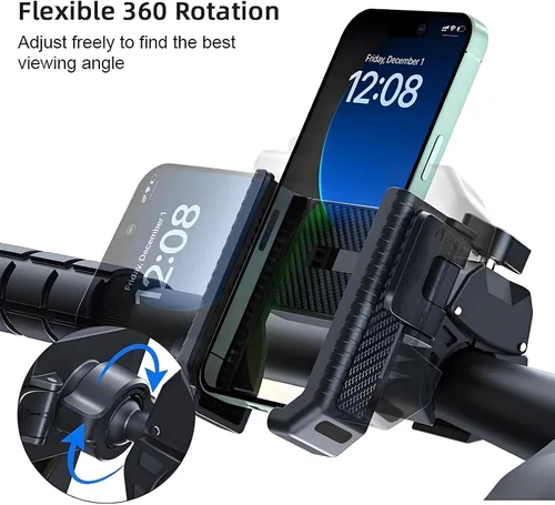 Miniatura 7 de Soporte para teléfono de bicicleta, abrazadera para manillar de motocicleta con liberación con una sola mano y bloqueo rápido, rotación de 360