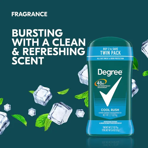 Miniatura 8 de Degree Desodorante antitranspirante original para hombre, paquete doble Cool Rush, protección contra el sudor y el olor, antitranspirante
