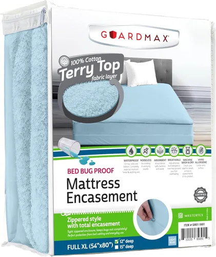 Miniatura 24 de Guardmax Funda de colchón Queen con cremallera, protector de colchón 100% impermeable, suave y absorbente de algodón de rizo superior para niños, 1
