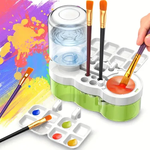 BoAn Herramienta limpiadora de pinceles de pintura mejorada 2025 – Lavadora de pinceles todo en uno, taza de enjuague, soporte y paleta para Verde