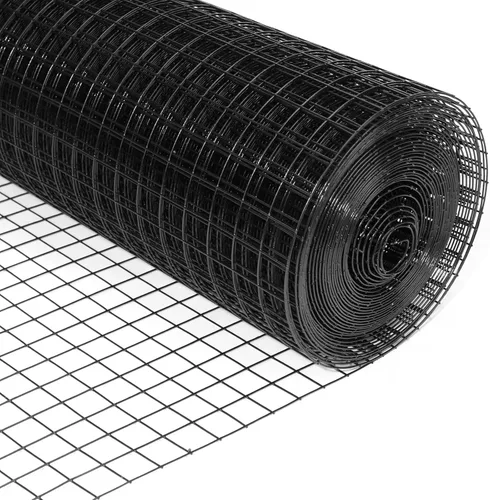 Tela de hardware de 24 pulgadas x 25 pies y 1/2 pulgadas, calibre 19, revestimiento de vinilo negro, malla soldada para valla del hogar y jardín y