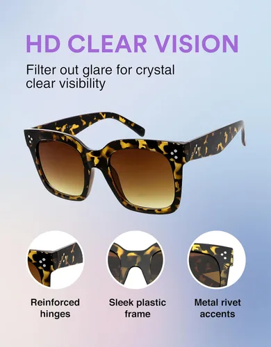Miniatura 52 de zeroUV - Gafas de sol cuadradas retro de moda de gran tamaño para mujer estilo vintage 1.969 pulgadas