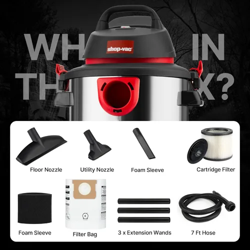 Miniatura 4 de Shop-Vac 5989300 aspiradora en húmedo y en seco de 5 galones, 4.5 HP, de acero inoxidable, negra