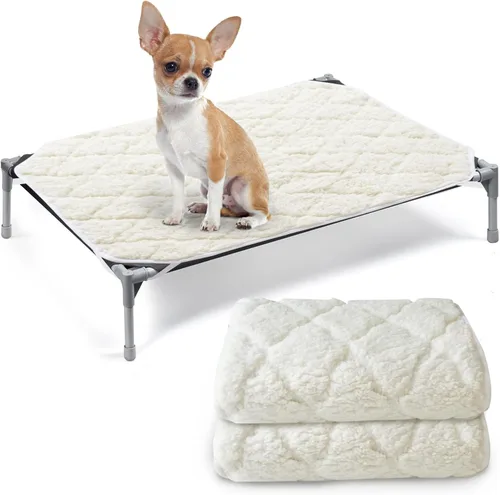 Paquete de 2 almohadillas elevadas de felpa suave para perros y gatos, impermeable con correas de esquina, lavable a máquina (solo almohadilla, cama