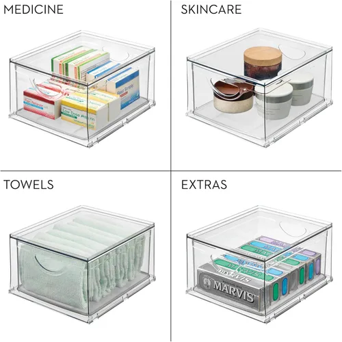 Miniatura 7 de iDesign Cajón de almacenamiento de plástico transparente, organizador apilable para encimera de baño, tocador o debajo del fregadero