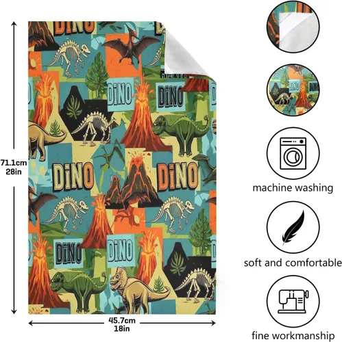 Miniatura 3 de Retro Dinosaur S Dish Towels Set, 28x18 Decorative Polyester Hand Towels
