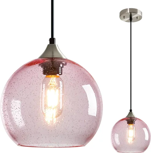 Miniatura 41 de Luces colgantes de cristal verde claro, iluminación de isla de cocina, luminarias de luz colgante de globo, iluminación colgante moderna