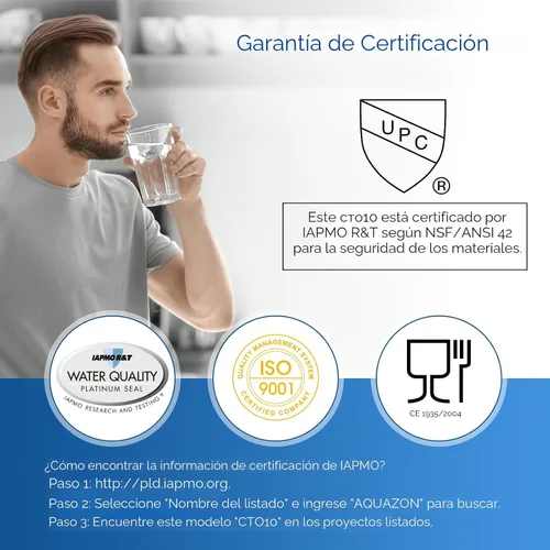Miniatura 2 de Cartucho de filtro de agua de carbono CTO de 1 micrón, 2.5 x 10 pulgadas, repuesto para sistema de filtro de agua debajo del fregadero, Dupont