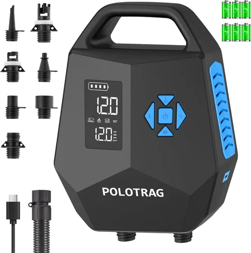 Polotrag Paddle Board Pump, SUP Pump Electric Portable with Auto-Off/Deflation, Dual Stage 12V DC Car Connector Air Pump for Inflatables, Kayak and
