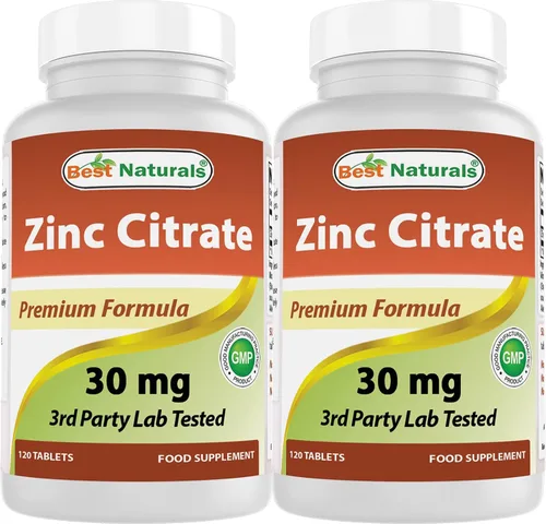 Best Naturals Suplementos de zinc de 30 mg (como citrato de zinc), vitaminas de zinc para adultos, apoyo inmunológico, 120 tabletas (120 unidades
