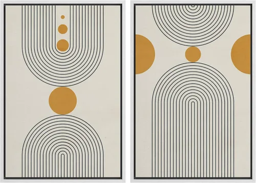Miniatura 63 de IDEA4WALL Lienzo enmarcado para pared, juego de arte Bauhaus dorado de mediados de siglo, patrón de cuadrícula moderna, ilustraciones con formas