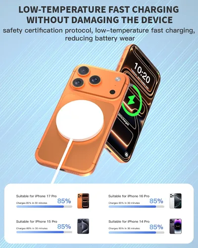 Miniatura 4 de Cargador inalámbrico magnético de 10 pies, paquete de 2 cargadores rápidos Apple Mag-Safe cargador magnético de carga para iPhone 17Pro Max/16 Pro