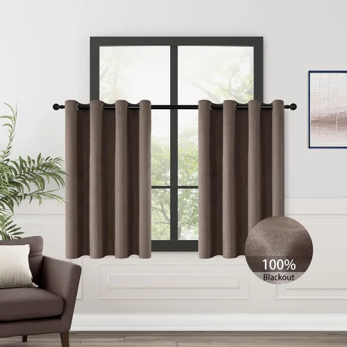 Miniatura 112 de ChrisDowa Cortinas 100% Opacas de Abedul Sólido de 45 Pulgadas de Largo, 2 Paneles para Dormitorio y Sala de Estar, Estilo Granja Oscurecedoras