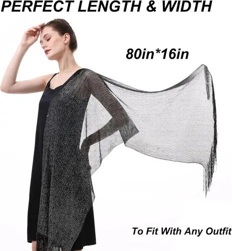 Miniatura 5 de Genovega Sparkling Metallic Chiffon Shawls and Wraps for Evening Party Dresses Wedding Party Elegant Feeling