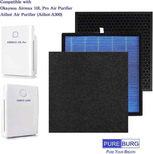 Miniatura 2 de PUREBURG Juego de filtros de repuesto compatibles con Okaysou Airmax 10L Pro y Aiibot Aiibot-A300 SimPure HP3-A purificador de aire, 2 unidades H13