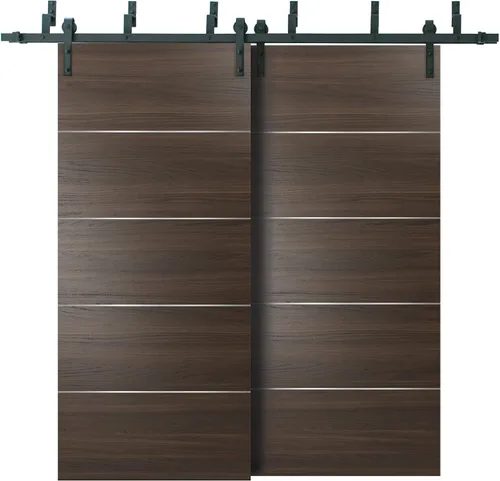 SARTODOORS Granero deslizante de doble derivación marrón 64 x 84 con rieles de 6.6 pies | Planum 0020 Chocolate Ash | Juego de 2 pistas deslizantes