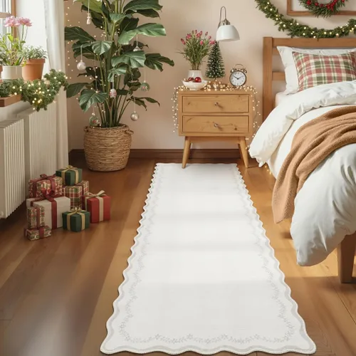 Miniatura 105 de GarveeHome Alfombra de entrada festoneada, 2 x 3, color azul sólido, lavable, alfombra floral para entrada interior, alfombra floral antideslizante