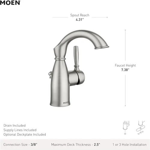 Miniatura 2 de Moen Sarona Bronce Mediterráneo de un solo mango y un solo agujero grifo de lavabo de baño rústico de estilo granja con placa de cubierta opcional