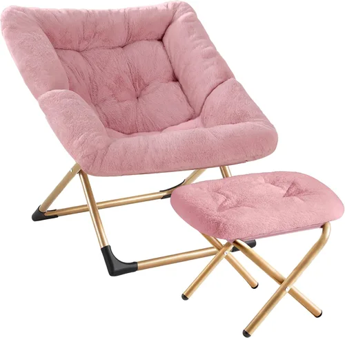 Miniatura 15 de Youtanic Comfy - Silla tipo platillo de gran tamaño, silla de lectura de piel sintética suave para adultos, marco de metal XL estable y almohadilla