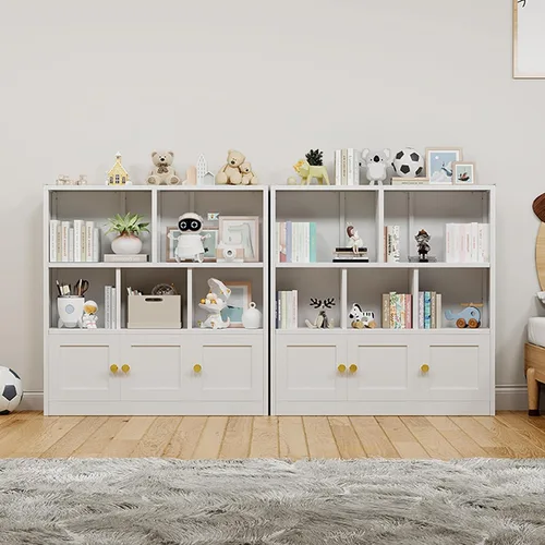 Miniatura 7 de erosoei Estantería para niños y organizador de almacenamiento de juguetes con 3 gabinetes y 5 cubos abiertos, organizador de almacenamiento
