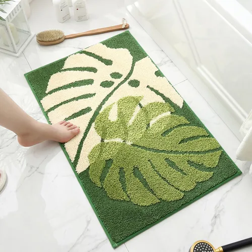 Alfombra de baño de plantas súper absorbente, antideslizante, de microfibra suave, lavable a máquina, alfombra de felpa gruesa para ducha (16 x 24