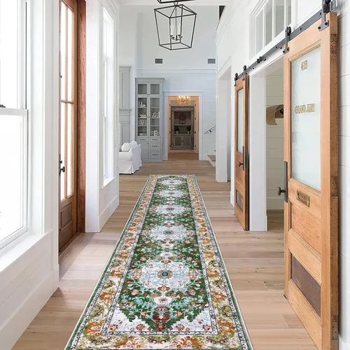 Miniatura 39 de U'Artlines Alfombra de Área Bohemia Lavable, 2x3 Pequeña Suave Antideslizante Vintage Felpudo para Puerta Frontal Interior Alfombra Verde
