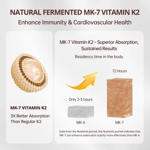 Miniatura 4 de 300 Piezas 2 en 1 Vitamina D3 10000 iu Plus K2 (MK-7) 200 mcg Cápsulas Blandas de Aceite de Coco Virgen con Vitaminas D y K Apoya la Absorción