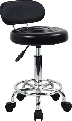 KKTONER - Taburete rodante moderno de cuero sintético con respaldo bajo, altura ajustable, silla de trabajo para salón, diseño para dibujo, Negro
