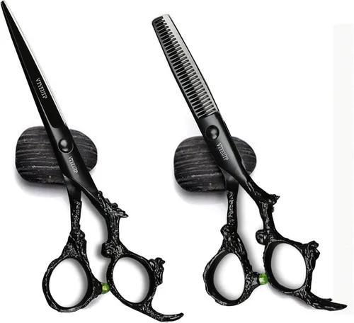 Miniatura 8 de Tijeras profesionales de corte de pelo de 6.0 pulgadas, mango de dragón negro 440C, tijeras de corte de peluquería, perfectas para peluquería y uso