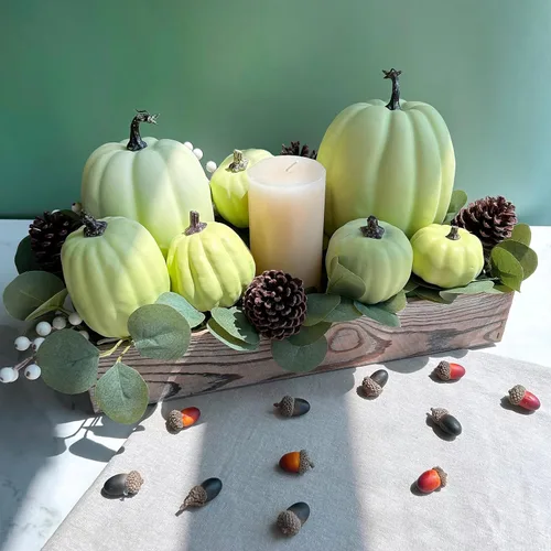 Miniatura 4 de Winlyn 7 calabazas artificiales de cosecha de color verde claro surtidas para Acción de Gracias, Halloween, otoño, mesa de boda, centro de mesa