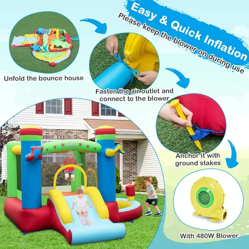 Miniatura 5 de Casa de rebote inflable BOUNTECH con pozo de bolas, casa hinchable para niños en interiores y exteriores con gran área de salto, aro de baloncesto