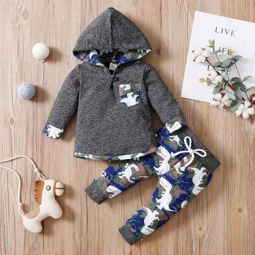 Miniatura 8 de FOCICI Ropa de bebé para niños pequeños trajes de primavera e invierno sudadera con capucha con bolsillo pantalones de dinosaurio