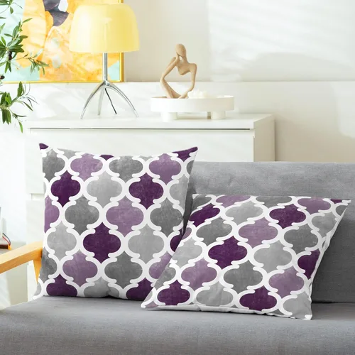 Miniatura 2 de CaliTime Juego de 2 fundas de almohada decorativas de forro polar degradado con cadena geométrica enrejada cuadriculada para sofá, cama, sofá