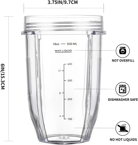 Miniatura 6 de Juego de 2 vasos de repuesto de 18oz para licuadoras Nutri Ninja, piezas de repuesto para licuadoras con tapa mejorada para licuadoras Auto-IQ Tazas