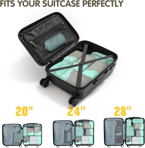 Miniatura 6 de Juego de 8 cubos de embalaje de compresión, cubos de embalaje de compresión con doble cremallera para viajes, bolsas de embalaje de malla