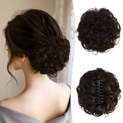 Miniatura 32 de RUWISS Pinza de Garra Moño Desordenado Postizo de Cabello Humano Real Moños Ondulados Rizados Chignon Extensiones de Moño Peinado Recogido