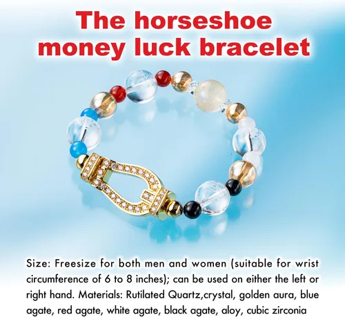 Miniatura 2 de herradura dinero suerte pulsera japonés feng shui estiramiento hombres mujeres unisex guardián deidades magnífico fresco regalo casual, Cristal